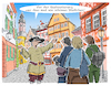 Cartoon: Altstadt (small) by Jan Rieckhoff tagged kleinstadt,dorf,ort,altstadt,museumsdorf,altbau,fachwerk,gasse,restaurierung,überrestaurierung,attraktion,attraktiv,malerisch,romantisch,mittelalterlich,pitturesk,hübsch,schön,idyllisch,tourismus,touristen,führung,fremde,fremdenführer,besucher,überlaufen,überfüllt,eng,besichtigung,stadtführung,gruppe,reisegruppe,gruppenführung,reiseziel,cartoon,comic,karikatur,witz,jan,rieckhoff