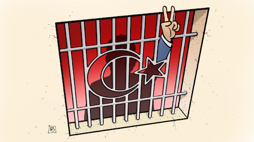 Cartoon: Imamoglu in U-Haft (medium) by Harm Bengen tagged imamoglu,haft,knast,gefängnis,türkei,victoryzeichen,harm,bengen,cartoon,karikatur,imamoglu,haft,knast,gefängnis,türkei,victoryzeichen,harm,bengen,cartoon,karikatur