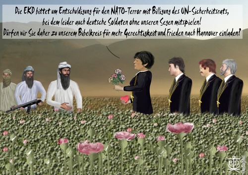 Cartoon: Mehr Fantasie für den Frieden (medium) by Dadaphil tagged frieden,ekd,käßmann,afghanistan,soldaten,un,mandat,nato,taliban